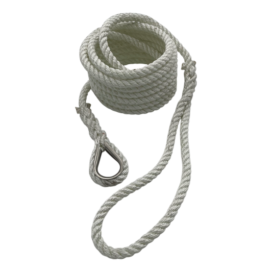 Mooring Pendant White Nylon 3-Strand Twist Thimble & Eye Ends (4 Size & 8 Length Options)