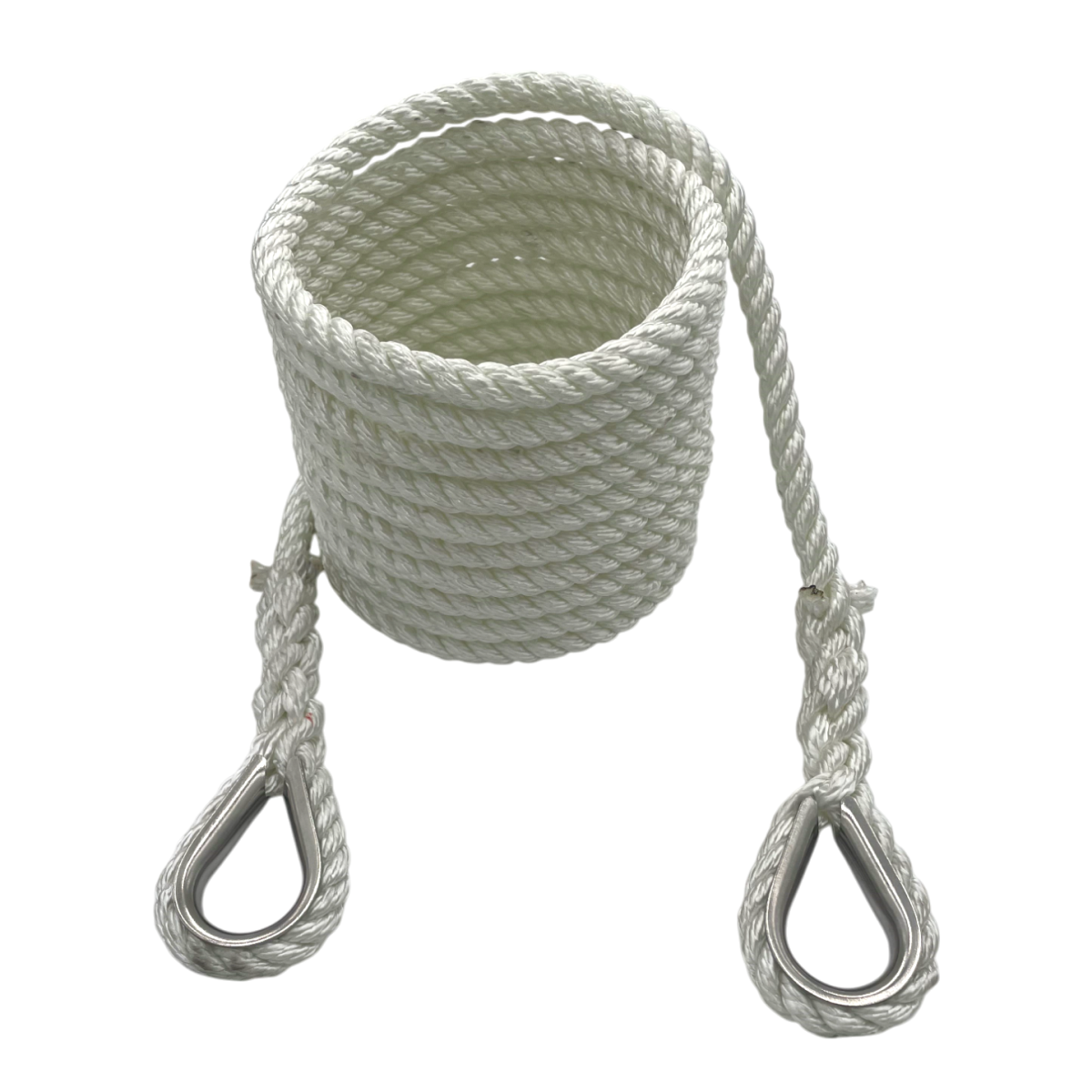 Mooring Pendant White Nylon 3-Strand Twist Thimbles Both Ends (4 Size & 8 Length Options)