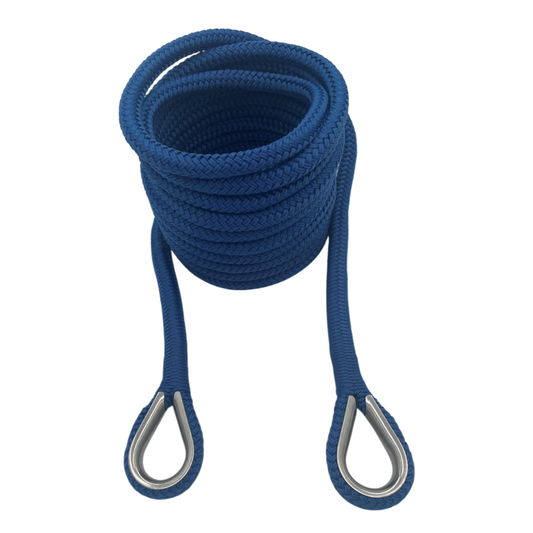 Mooring Pendant Blue Nylon Double Braid Thimble Both Ends (5 Size & 8 Length Options)