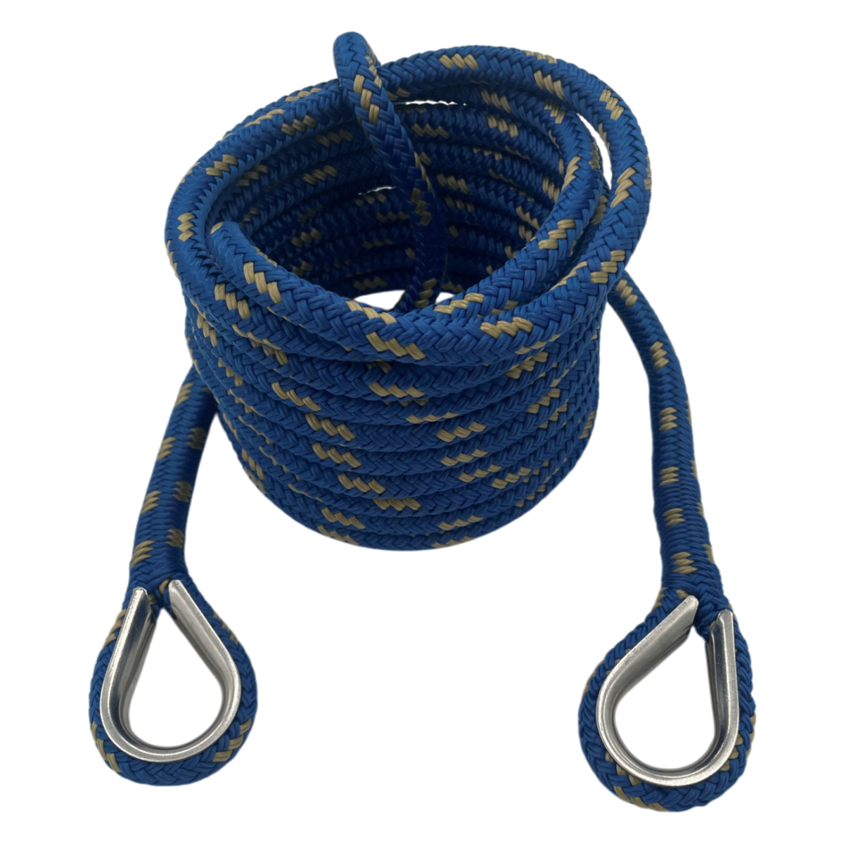 Mooring Pendant Blue & Gold Nylon Double Braid Thimble Both Ends (4 Size & 8 Length Options)