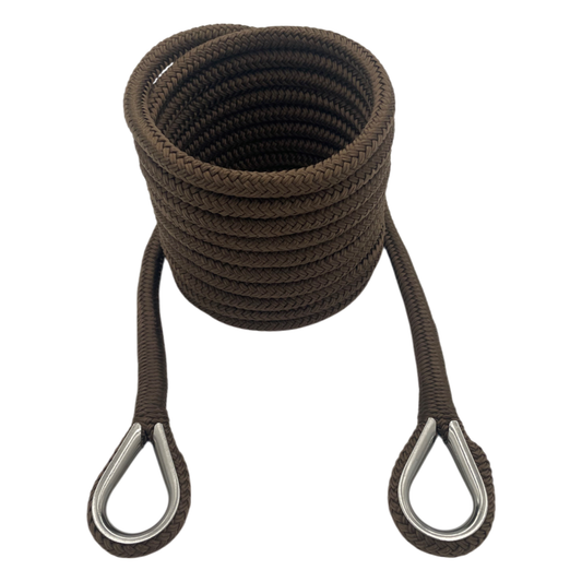 Mooring Pendant Brown Nylon Double Braid Thimble Both Ends (4 Size & 8 Length Options)