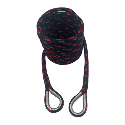 Mooring Pendant Black & Red Nylon Double Braid Thimble Both Ends (4 Size & 8 Length Options)