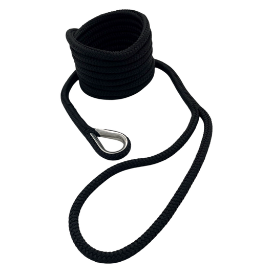 Mooring Pendant Black Nylon Double Braid Thimble & Eye Ends (5 Size & 8 Length Options)