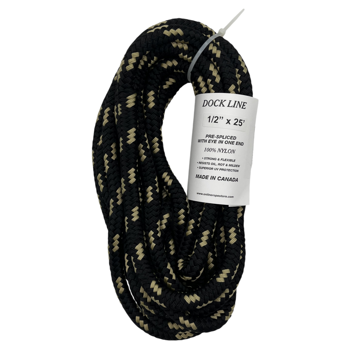 Dock Line Black & Gold Nylon Double Braid (4 Size & 8 Length Options)