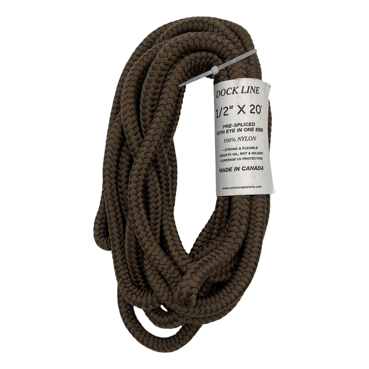 Dock Line Brown Nylon Double Braid (4 Size & 8 Length Options)