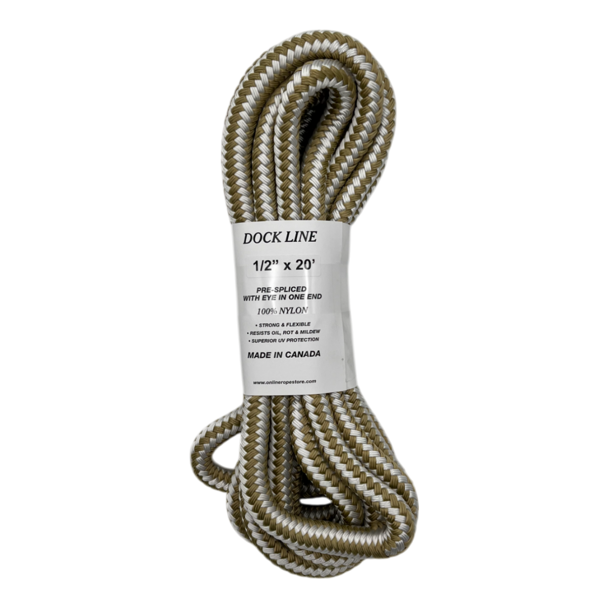 Dock Line Gold & White Nylon Double Braid (4 Size & 8 Length Options)