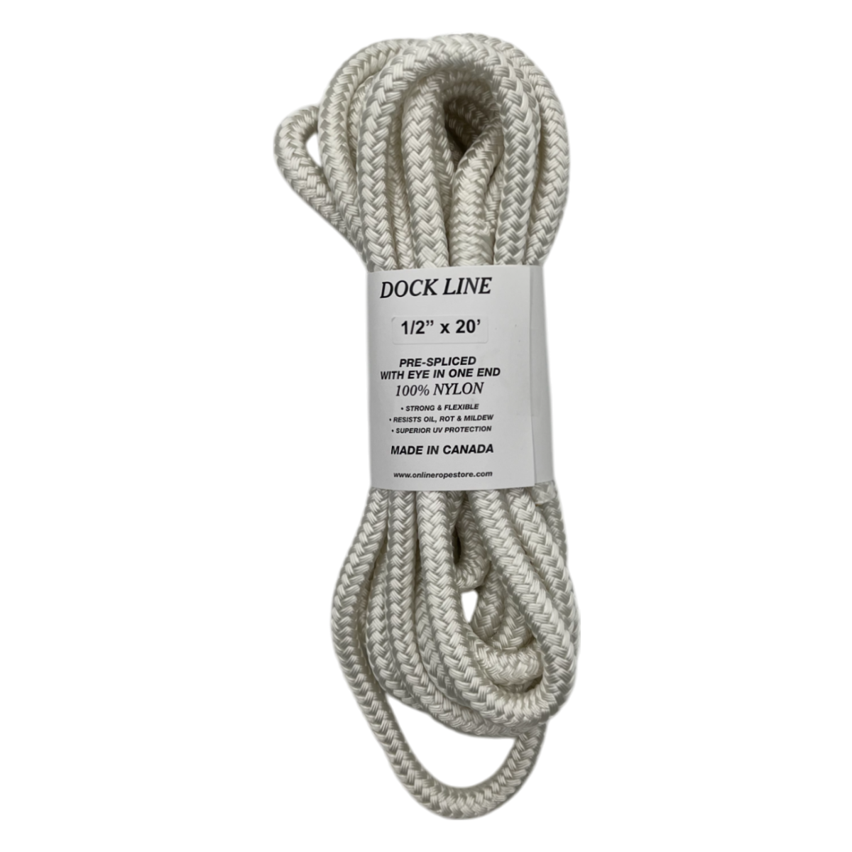 Dock Line White Nylon Double Braid (5 Size & 8 Length Options)