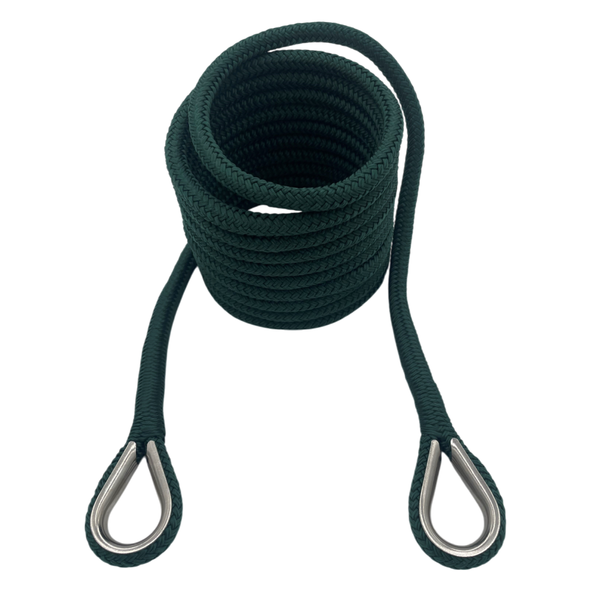 Mooring Pendant Forest Green Nylon Double Braid Thimble Both Ends (4 Size & 8 Length Options)