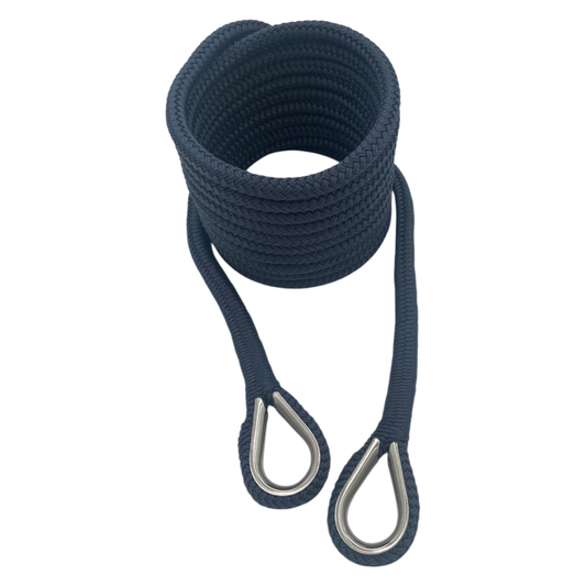 Mooring Pendant Navy Nylon Double Braid Thimble Both Ends (5 Size & 8 Length Options)