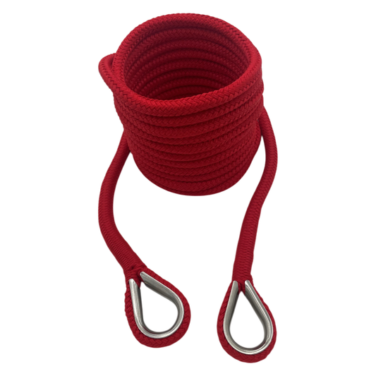 Mooring Pendant Red Nylon Double Braid Thimble Both Ends (5 Size & 8 Length Options)