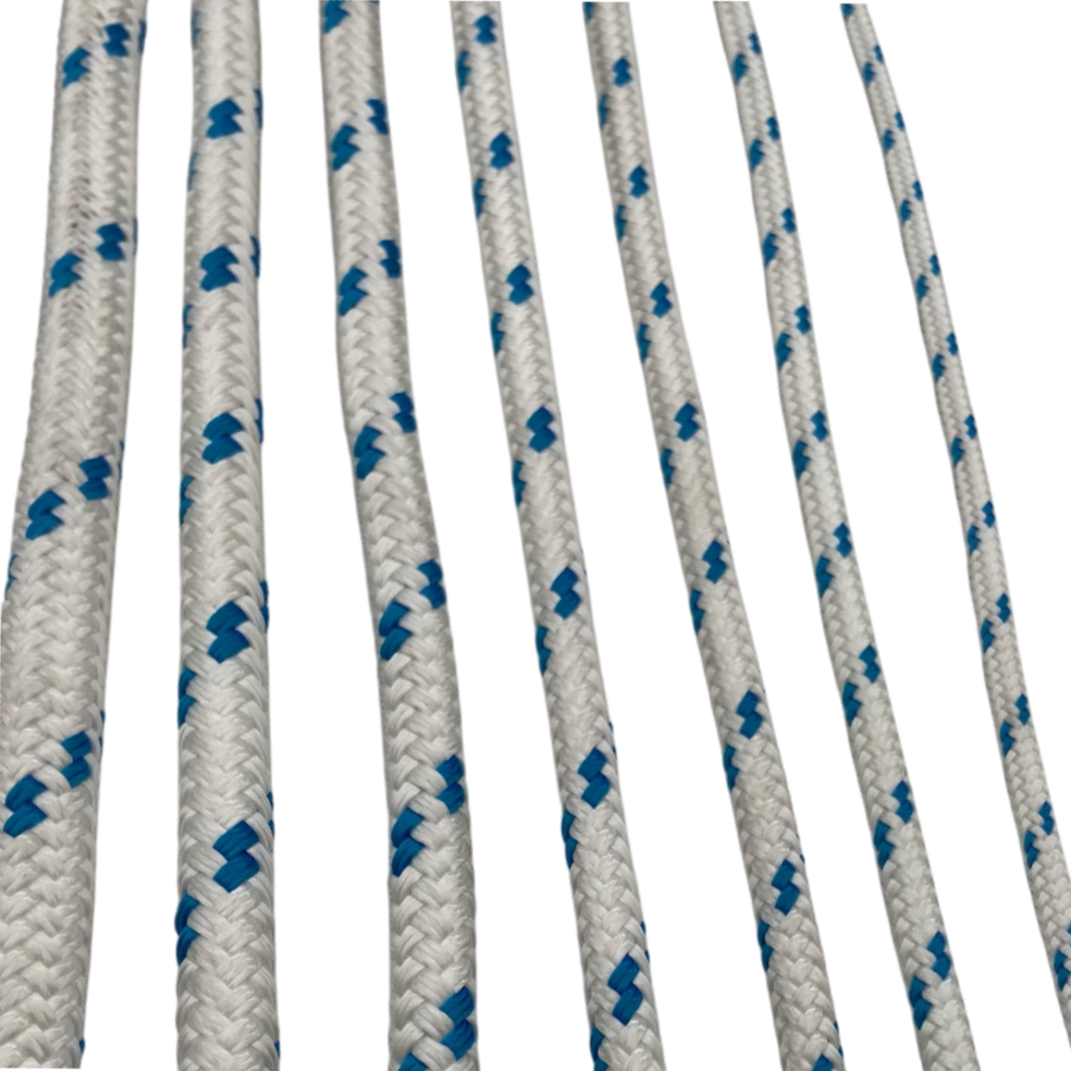 White & Blue Low Stretch Polyester Sailing Braid 1/2"