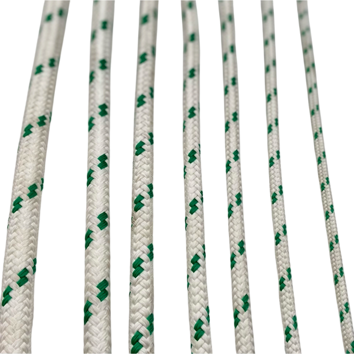 White & Green Low Stretch Polyester Sailing Braid 1/4"