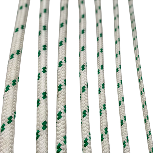 White & Green Low Stretch Polyester Sailing Braid 1/2"