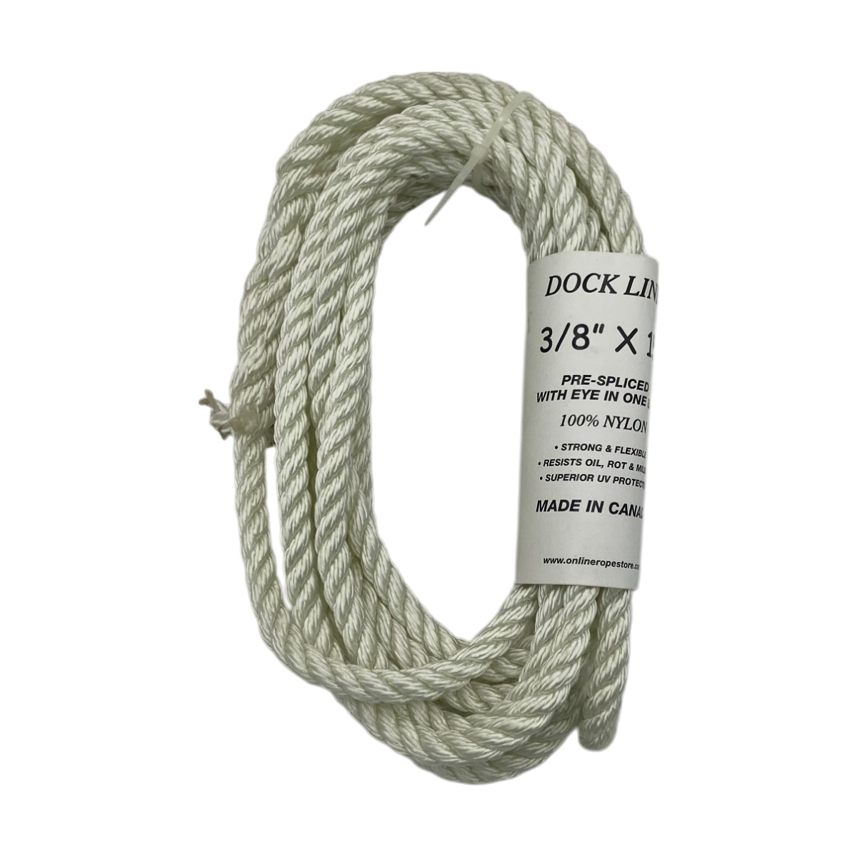 Dock Line 3/8" Nylon 3-Strand Twist - White (6 Length Options)